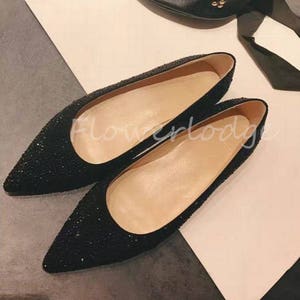 Black Glitter Crystal Pointed Toe Ballet Flats Rhinestone Women Shoes Bling Sparkly Customize other
