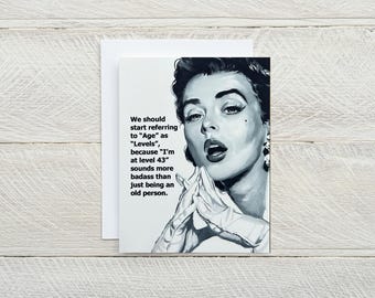 Tarjeta de felicitación de cumpleaños divertida en blanco con la edad como niveles - tarjeta de cumpleaños, tarjeta sarcástica solo por diversión, tarjeta pensando en ti [814-364]