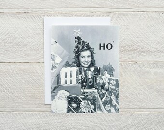 Ho Ho Ho... funny Christmas card, funny holiday card, seasonal cards, vintage inspired, presents, happy holidays, merry Christmas [814-299]