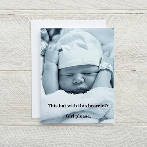 Ce chapeau avec ce bracelet ? ... drôle de carte de voeux vierge pour bébé fille, carte pour bébé fashionista, carte pour bébé fille, nouvelle carte sarcastique pour bébé [814-108]