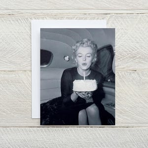 Marilyn Monroe birthday card - classic old Hollywood blank greeting card, movie star, birthday cake, happy birthday, celebration [814-006]