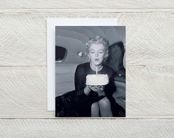 Marilyn Monroe birthday card - classic old Hollywood blank greeting card, movie star, birthday cake, happy birthday, celebration [814-006]