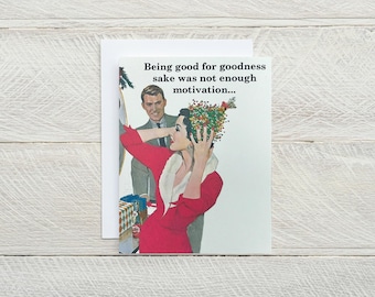 Not Enough Motivation ... holiday, Christmas, snarky, funny, just for fun, vintage illustration, seasonal card [814-173]