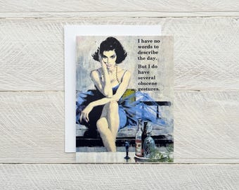 I have no words to describe the day ... funny blank greeting card, just for fun card, irreverent card, tough day card [814-216]
