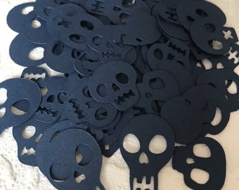 Skull Confetti, Black/Navy Blue Cardstock, Halloween Party Sprinkles (95 Pieces)