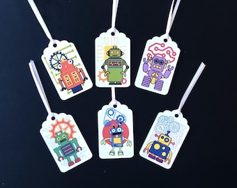 Robot Gift Tags: Colorful Birthday Party Favors, Set of 6