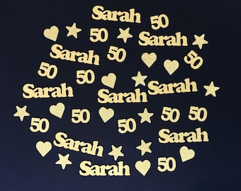 Personalised Glitter Confetti, any age, any name, Stars, Hearts, 50th birthday, double-sided glitter card, 21st, 30th, 40th, 60th, 70th, 80