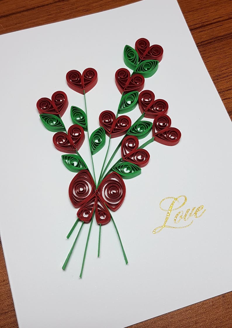 paper quilled love card 5x65 etsy