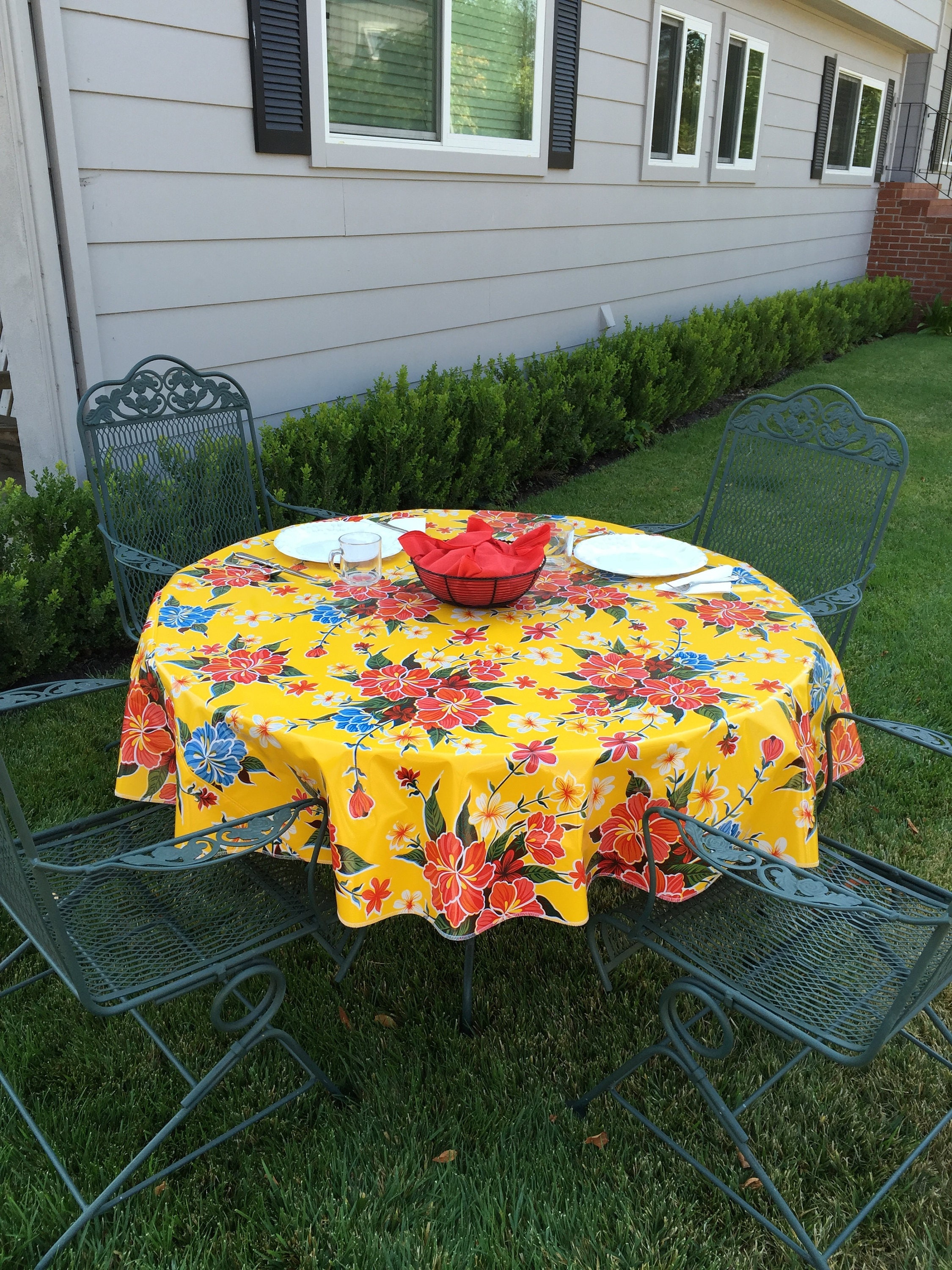 Oilcloth Tablecloth 68 hibiscus in Yellow Shown Etsy