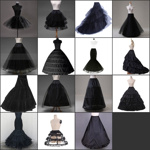 Jupon long noir pour robe de bal et crinoline