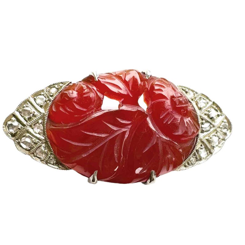 Broche Vintage En Argent Avec Cornaline - Bijou Ancien - Occasion