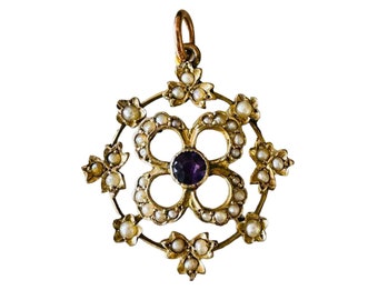 Exquisite, Art Nouveau, 9ct, 9k, 375 Gold Amethyst & Pearl lavalier pendant, Circa 1900