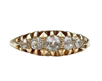 Exquisite Victorian 18ct, 18k, 750 Gold Old-cut Diamond 0.30ct five stone boat ring, Circa 1895