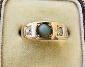 Victorian 15ct Gold Cat's Eye Chrysoberyl and Diamond Ring