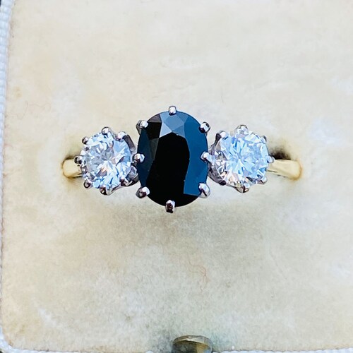 Garnet & Diamond Halo Engagement Ring Vintage 18ct Mid | Etsy