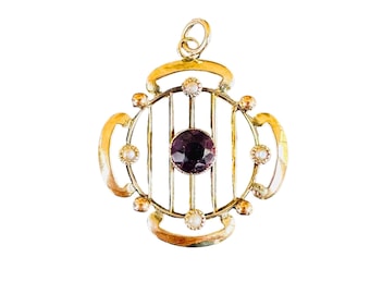 Exquisite, Art Nouveau 9ct, 9k, 375 Gold Amethyst & Pearl pendant, Circa 1905