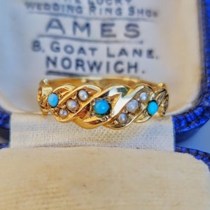 Viktorianischer 15 Karat Gold, Türkis & Saatperle Ring