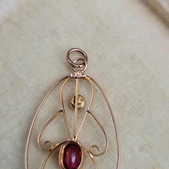 Exquisite Edwardian Gold, Garnet & Pearl Lavalier… - image 5