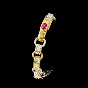 Fabulous Two-Tone 18ct Gold Ruby | Diamond Bracelet | 750 Yellow & White Gold | Fine Jewelry | Elegant Estate Piece