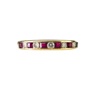 Pretty 18ct, 18k, 750 gold, Ruby & Diamond 0.35ct half eternity, anniversary, stacking ring, Circa 1980