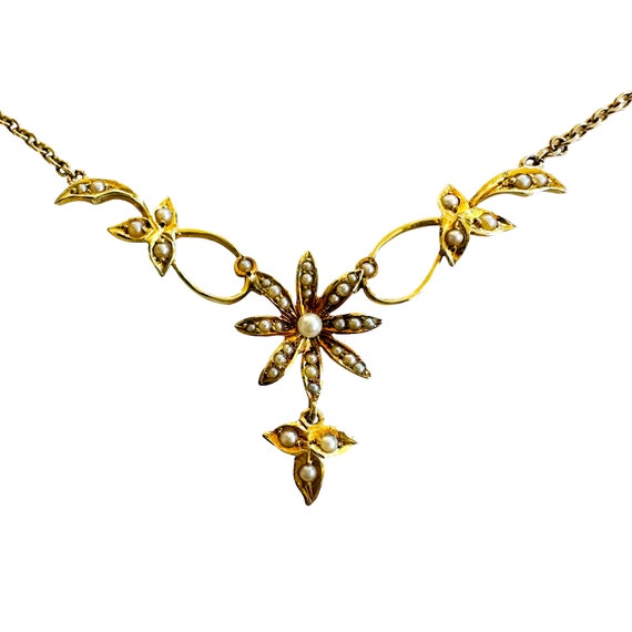 Exquisite Art Nouveau, 9ct Gold & Pearl floral, da