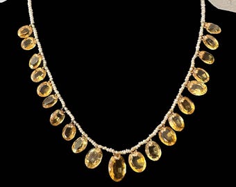 Antique Edwardian Citrine Pearl Necklace: 9ct Rose Gold, Circa 1901