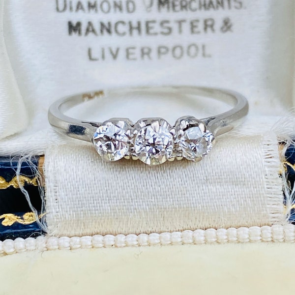 Antique, Art Deco Beautiful Platinum & Diamond (0.50ct) three Stone, Trilogy Engagement Ring