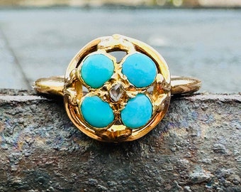 Victorian 18ct gold Turquoise and old-cut Diamond ring