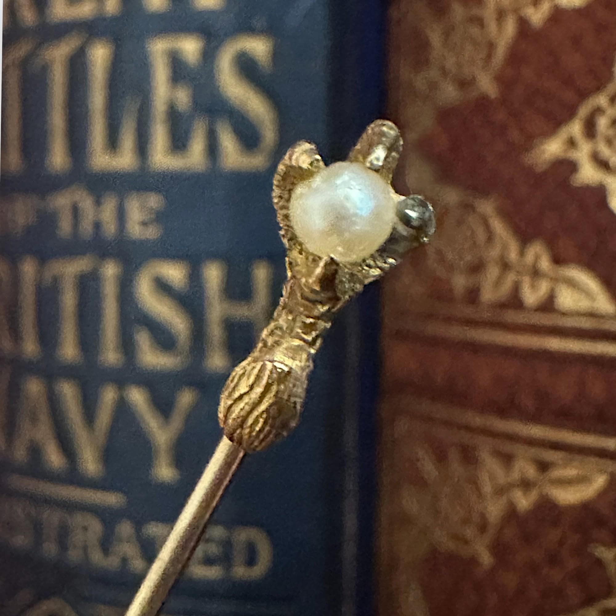 Victorian 18ct Gold Eagle Claw Pearl Stick Pin, Circa 1890