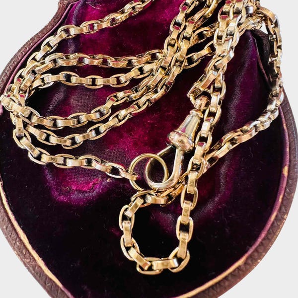 Antique 9k Gold Bike Link Chain Necklace with Dog Clip Clasp, 28” / 71cm width: 3mm – Perfect for Neck Stack Styling