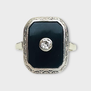 Art Deco 14k Gold Onyx Diamond Ring – 1930s Vintage Jewelry