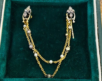 Gorgeous Antique 18ct Gold Fleur de Lys Stick Pin | Diamond | Pearl | 750 Gold Cloak & Cravat Pin | Circa 1890