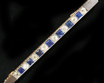 Art Deco 18ct Gold | Platinum Brooch – Diamond & Sapphire Elegance, Circa 1920