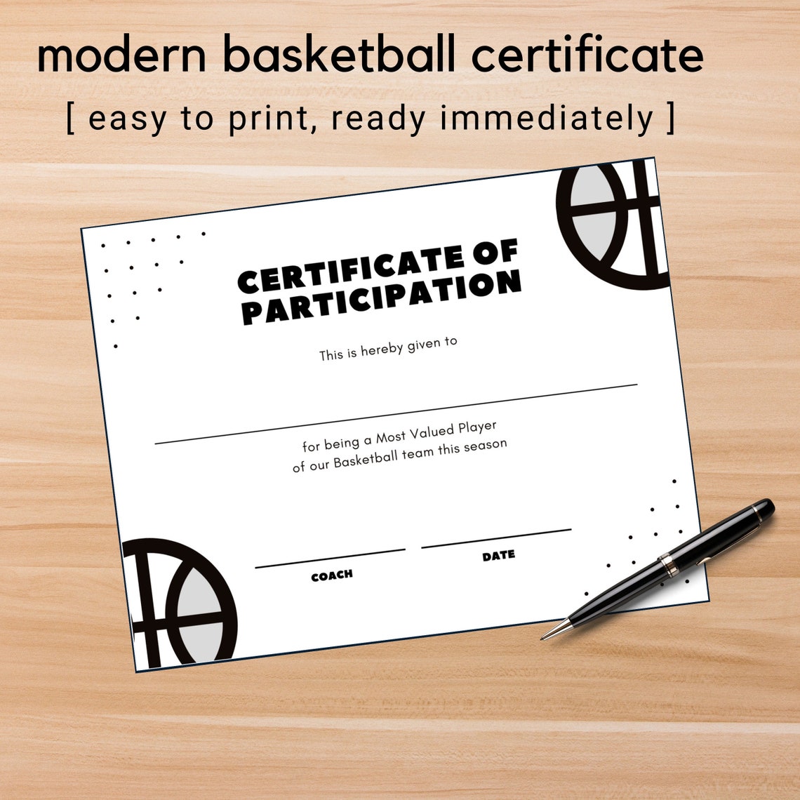 Printable Basketball Participation Certificate Sports Award - Etsy.de