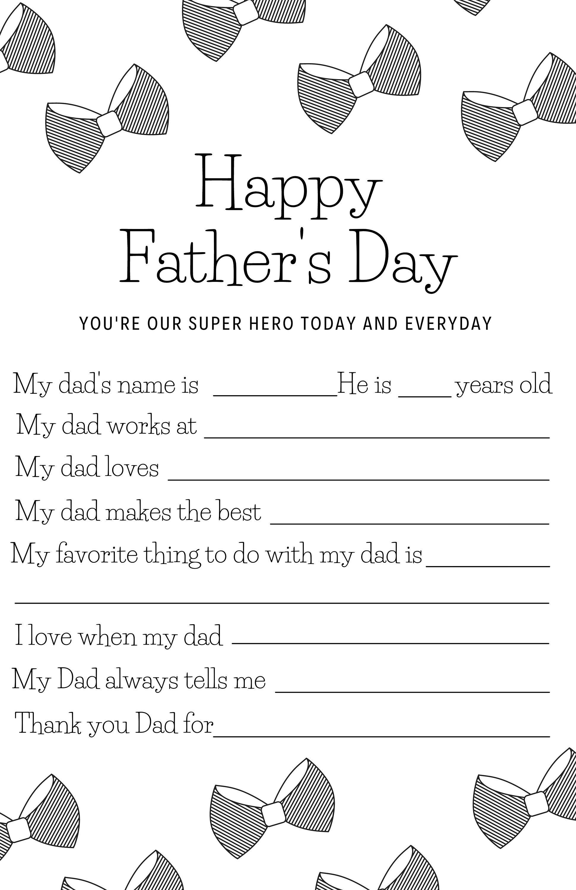 Father's Day Printable Questionnaire | All About Daddy Survey for Kids ...