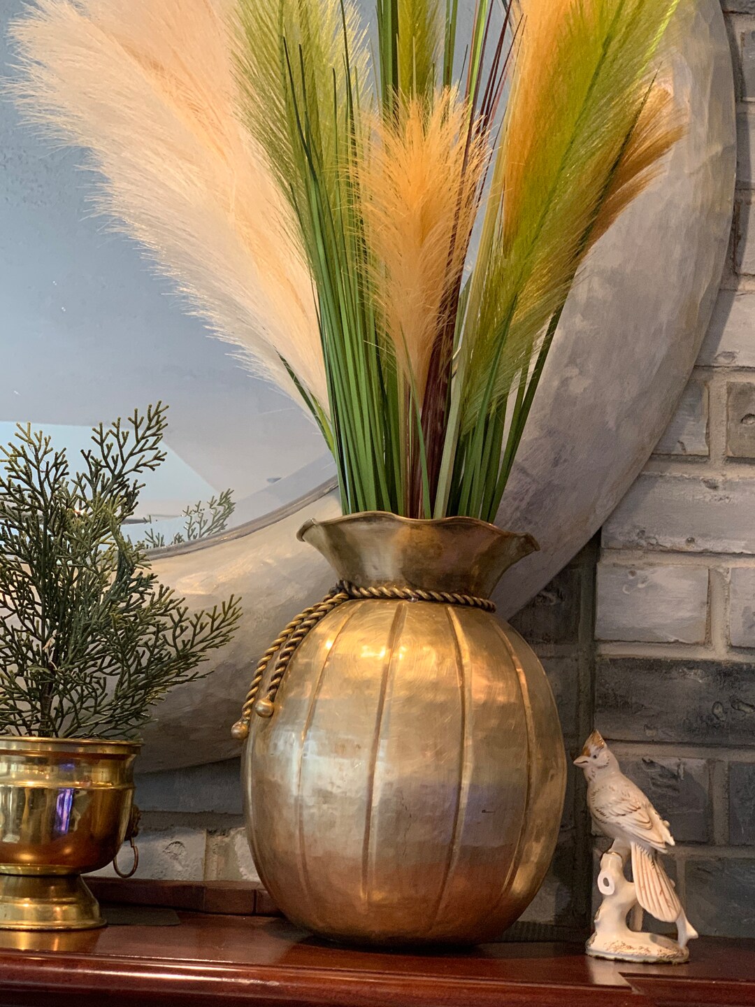 Large Vintage Hammered Brass Vessel Etsy