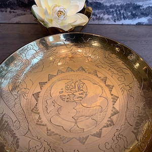 Vintage Brass Dragon Bowl With Stand