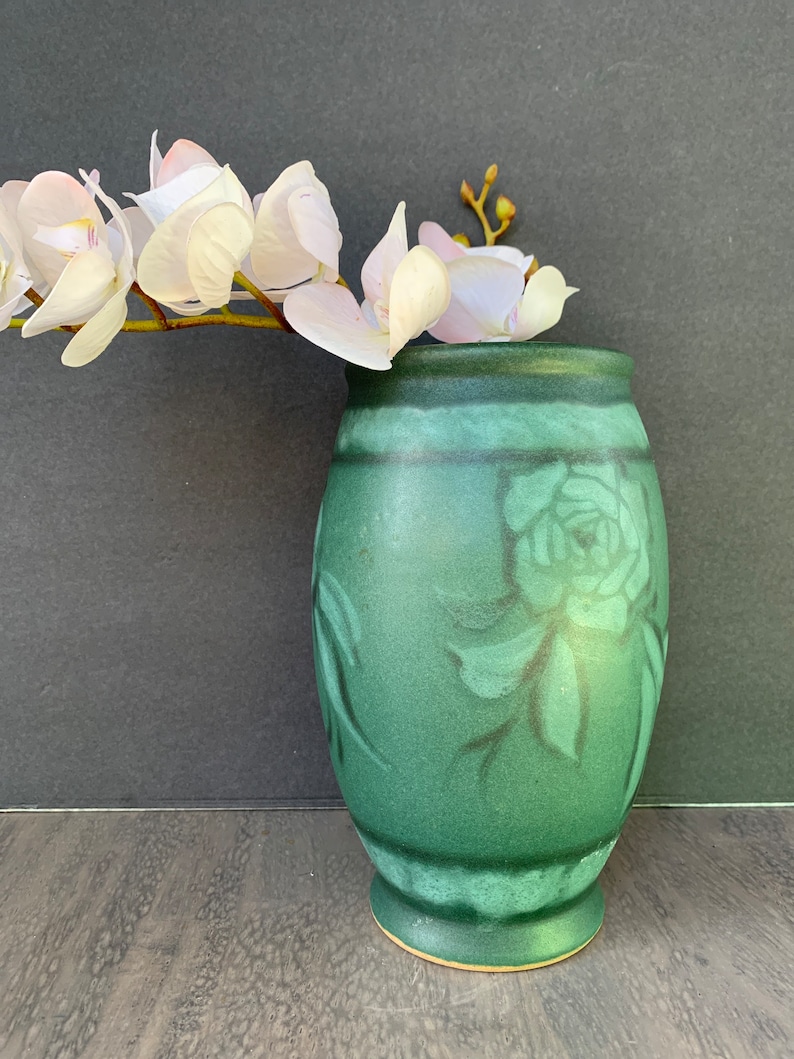 Vintage Studio Green Pottery Vase Etsy