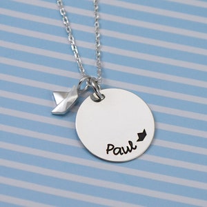 Collana con nome inciso ciondolo in argento collana ragazzo di nave nome barca di carta collana battesimo barca catena regalo battesimo nascita comunione battesimo gioielli
