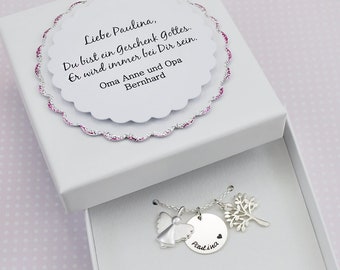 Name necklace with angel tree of life engraving baptism necklace guardian angel necklace for girls boys gift box baptism gift for godchild children