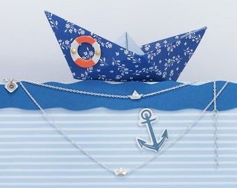 Parure "petit bateau en papier" : bracelet, collier, clous d'oreilles * Parure PAPER BOAT * bijoux maritimes * parure origami