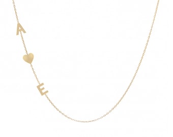Letter necklace with heart on the side * Initial necklace * Personalized necklace * Name necklace gold * Initial heart necklace * Letter