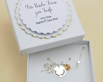 Doop ketting met levensboom geboortesteen Swarovski naam ketting boom, cadeau idee voor doop, doop ketting meisje doop cadeau voor kinderen kind