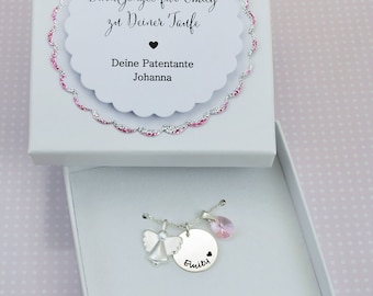 Engraved necklace with angel birthstone necklace personalized plate pendant gift baptism name necklace guardian angel baptism necklace with engraving