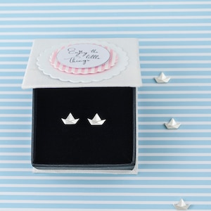 Paper Boat Stud Earrings Maritime Jewelry. Origami Jewelry. Origami Stud Earrings. Small Minimalist Nautical Stud Earrings Gifts Silver