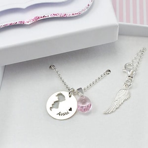 Christening necklace girl with angel wings birthstone name necklace engraving christening gift girl chain Swarovski godchild christening gifts for girls image 1