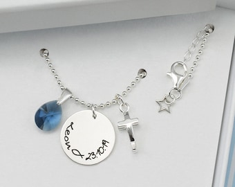Baptismal necklace cross Christian fish Ichthys, necklace with engraving cross pendant cross, necklace cross pendant communion for boys girls Christians