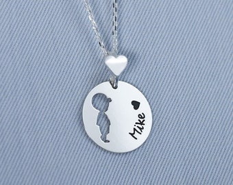 Name necklace boy with heart engraving, necklace for mom, gift for boys, personalized family necklace gift back to school baptism necklace