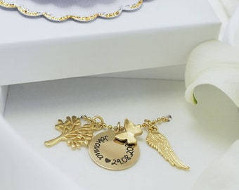 Taufkette Gold Schmetterling Lebensbaum Engelsflügel Namenskette für Mädchen Taufgeschenk Geburt Kommunion personalisierte Gravur Kette