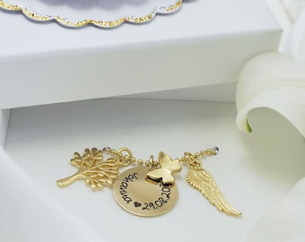 Baptism Necklace Gold Butterfly Tree of Life Angel Wings Name Necklace for Girls Baptism Gift Birth Communion Personalized Engraved Necklace